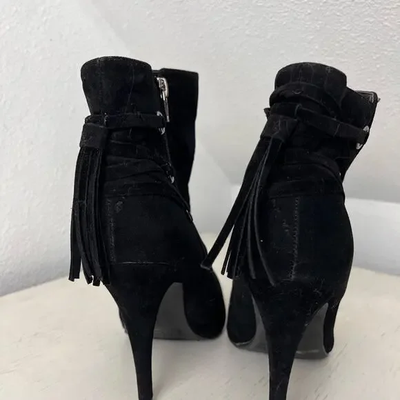 Anne Michelle Lonestar-11 black faux velvet stiletto heel boot size 10 - Picture 5 of 9